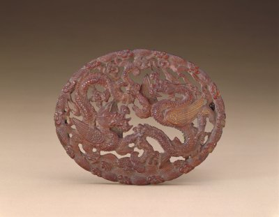 图片[1]-Rhinoceros horn carved cloud dragon pattern board decoration-China Archive